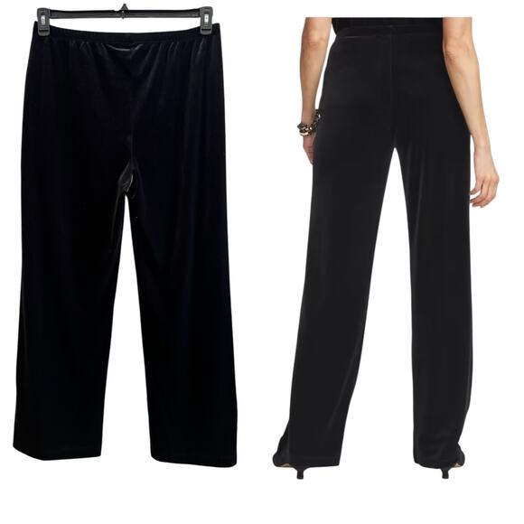 Chico’s Travelers Black Velvet No Tummy Pull On Straight Leg Pant 12/14 Short - Picture 5 of 13